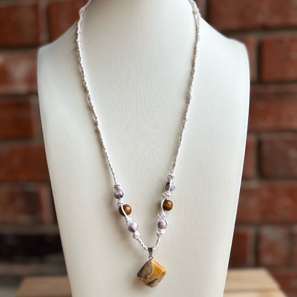 Handmade Elegant White and Brown Crystal Pendant Necklace